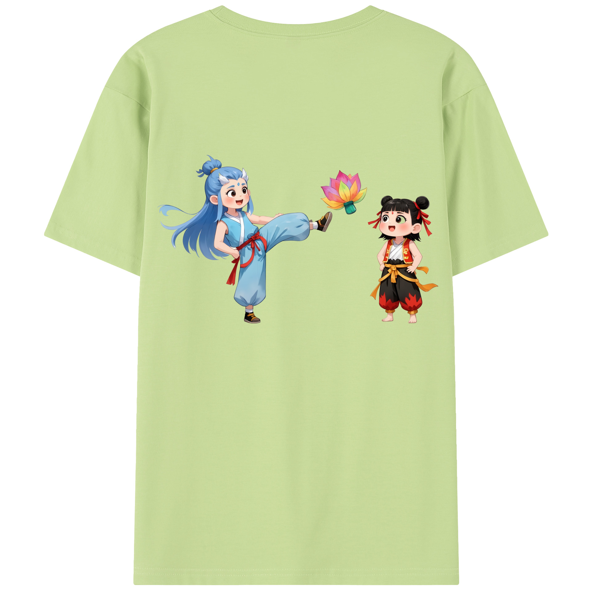 （画像用） Ne Zha 2 ナタ 魔童の大暴れ 綿100％半袖Tシャツ（背面プリント）